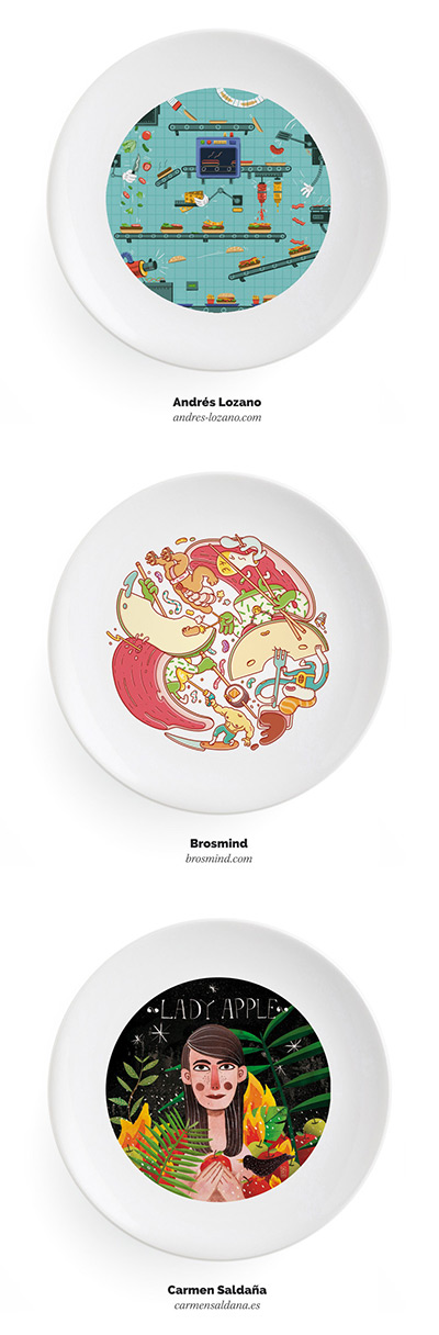 盘子上的艺术插画:仿佛嗅到美食和烹饪的味道
