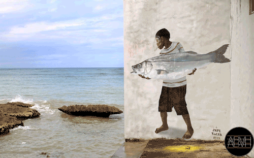 abvh,他只是在涂鸦上面加了一些动态效果,却让整个街头变得栩栩如生