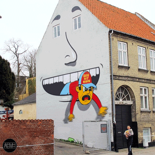 abvh,他只是在涂鸦上面加了一些动态效果,却让整个街头变得栩栩如生