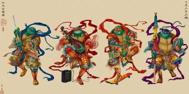 《忍者神龟2》的中国版特别海报,穿越进入四大金刚,神游西游记