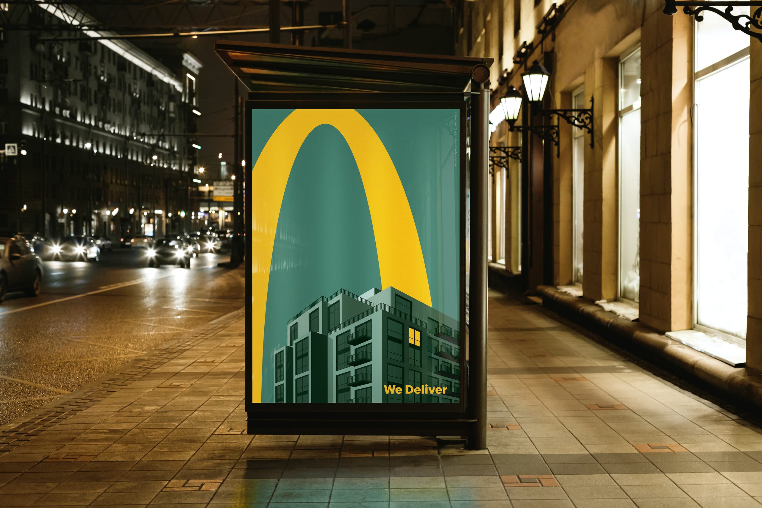 英国麦当劳夜间送餐广告:金拱门照亮迷人的夜,简洁,高效,美!