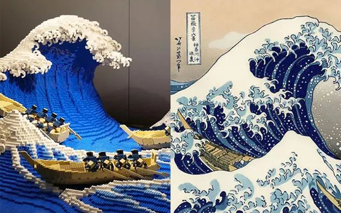 日本大神用5万颗乐高打造3D版《神奈川冲浪里》，葛饰北斋名画