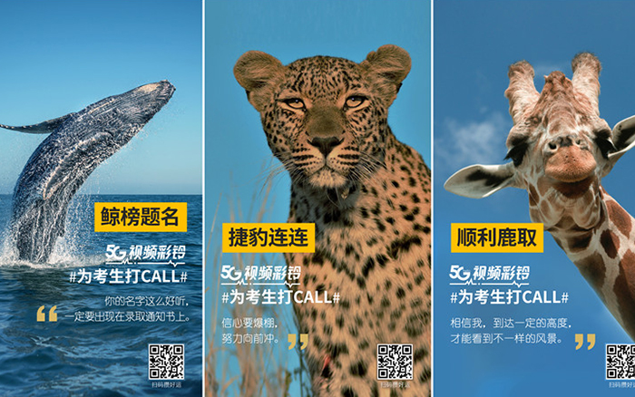 中国电信推出动物谐音海报，祝高考考生“鲸榜题名”