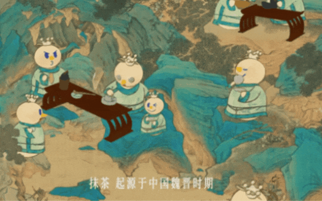 雪王穿越回古代，以水墨画风讲述抹茶文化