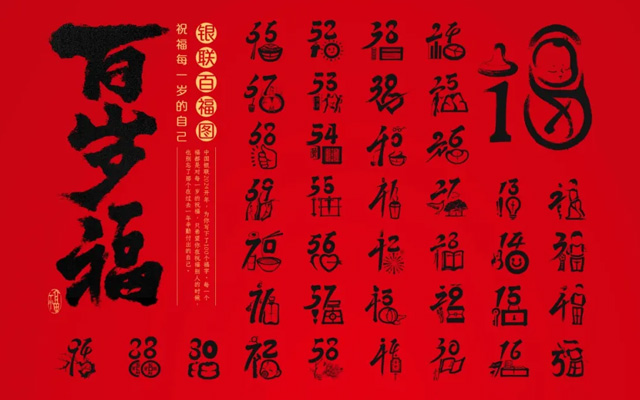 中国银联百福图，祝福1-100岁的人生
