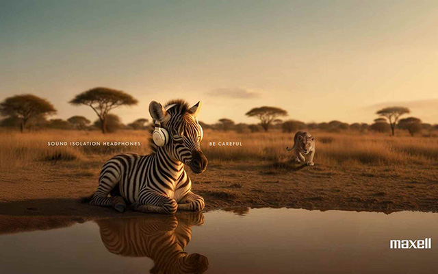 Maxell耳机海报：降噪效果好到，屏蔽了危险信号