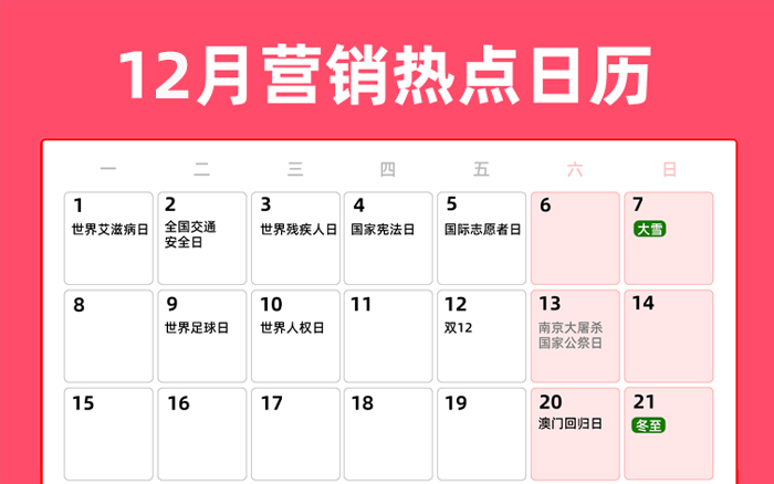 12月营销热点日历丨大雪、冬至、圣诞节、跨年、年终总结