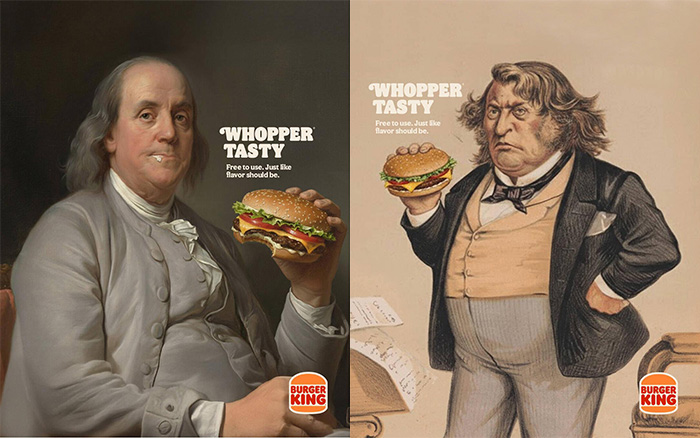 汉堡王平面海报，经典艺术作品被玩坏了