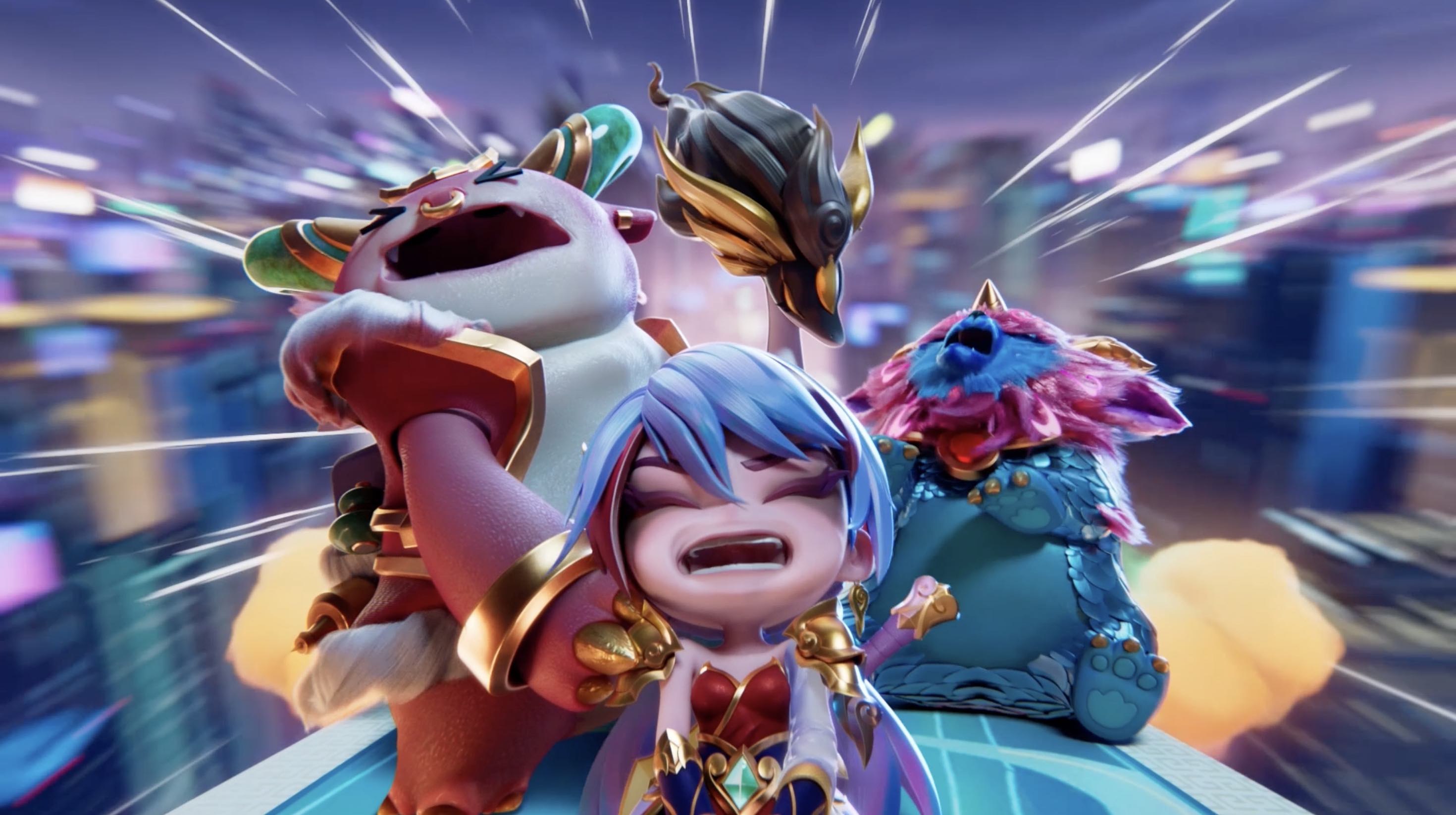 云顶之弈玉剑传说武剑仙小小锐雯CG：赛博夜市奇幻年味