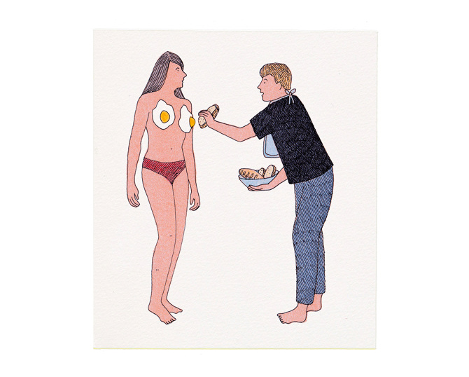 她的插画极具个人风格常描绘男女关系的趣味和思考