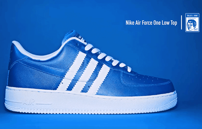 在宣传片里,她身穿着一件亮绿色adidas运动服和那双蓝色运动鞋,给堆起