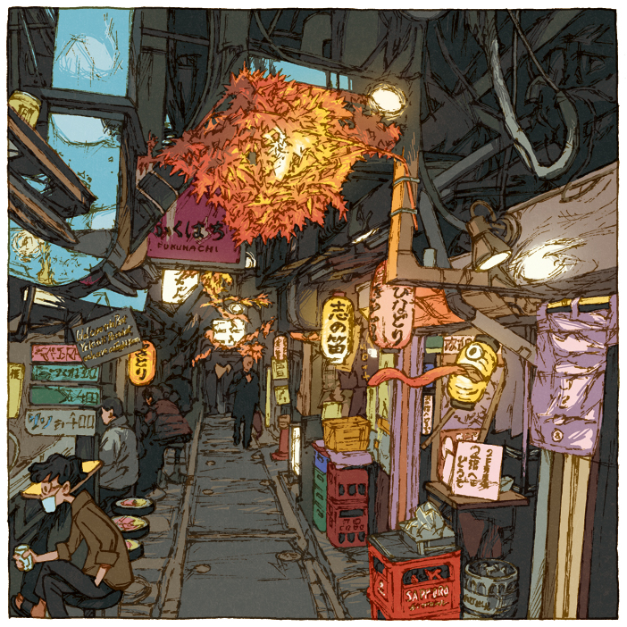 日本小哥3年为东京手绘100张插画看完想把年假用光