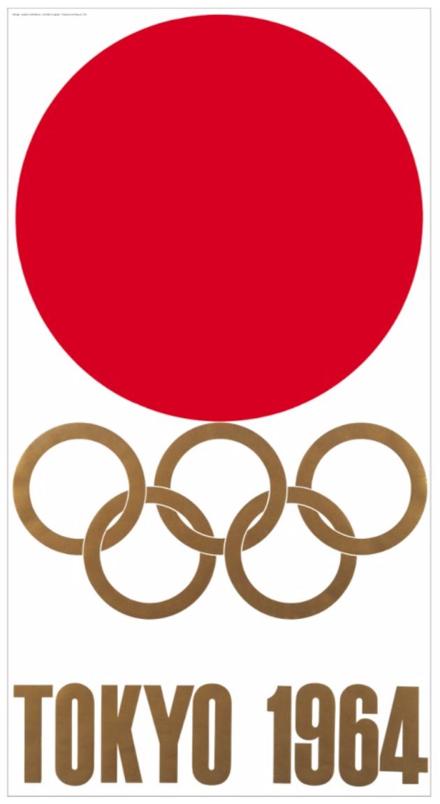 使用了1964年东京奥运会的会徽,将奥运五环与日本国旗做简单及动态的