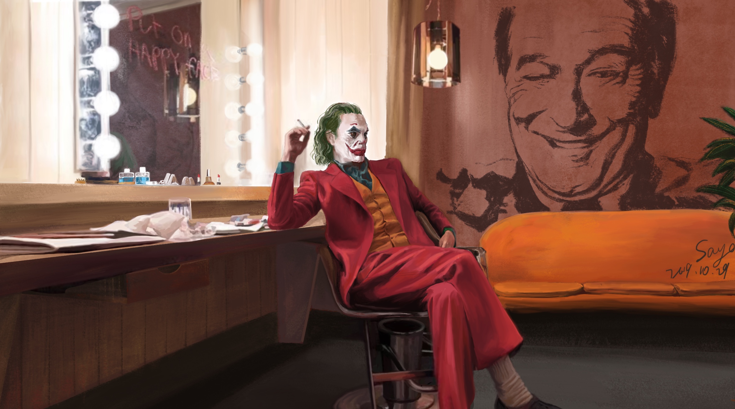 致敬小丑joker,手绘插画