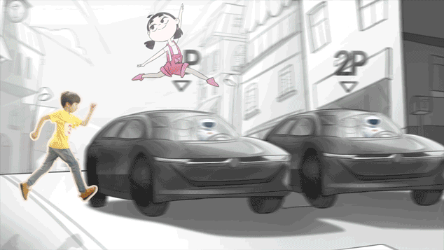 大众汽车关爱儿童道路安全短片，实拍与动画相结合