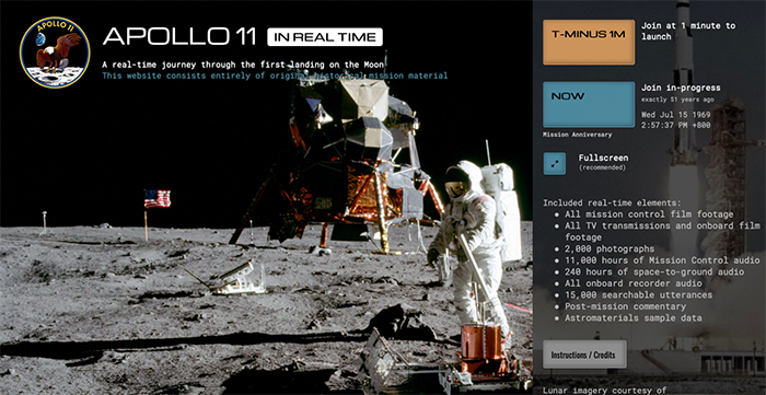 阿波罗计划互动网站上线:穿越50年,实时见证登月全过程 - 数英